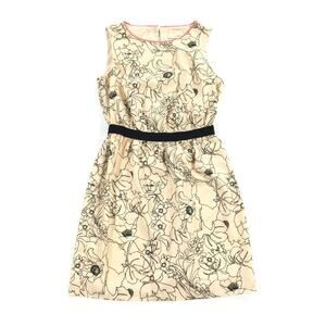 LOFT Ann Taylor Floral Print Sleeveless Dress Size XSP Womens Cream Black Petite